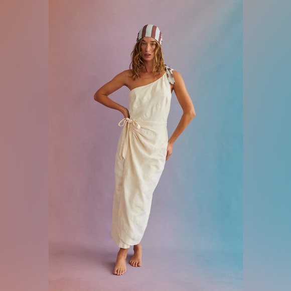 NWOT Free People At Leisure MIDI Maxi Dress One Shoulder Linen Blend Size Small